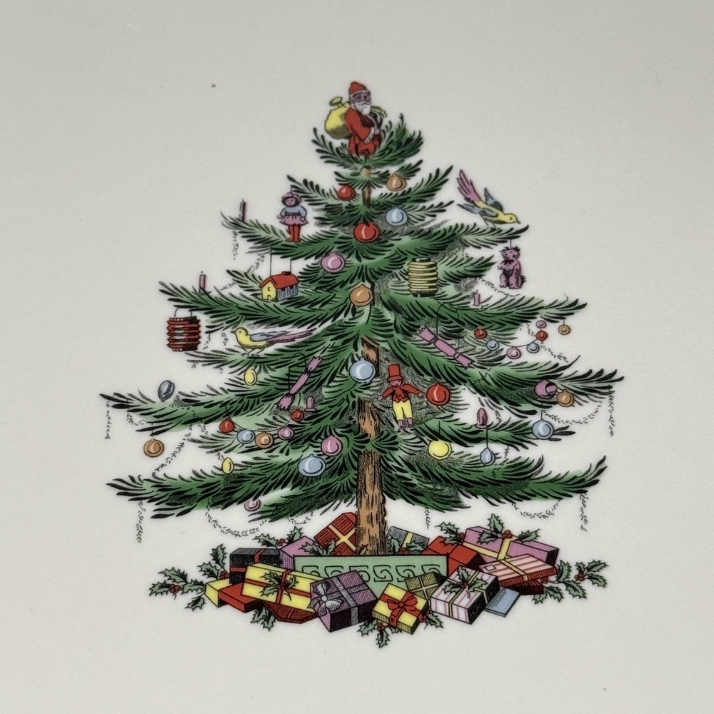 Spode Christmas Tree Cheese Board Platter 12in White Green Trim Earthenware New - Picture 2 of 9